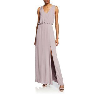 NWT WAYF Bella V-Neck Maxi Gown Front Slit Sleeveless Blouson Mauve Purple XS